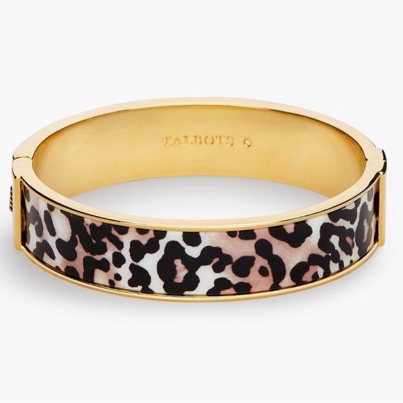 Talbots Leopard Print Enamel Hinged Bangle Goldtone Bracelet - Picture 8 of 8